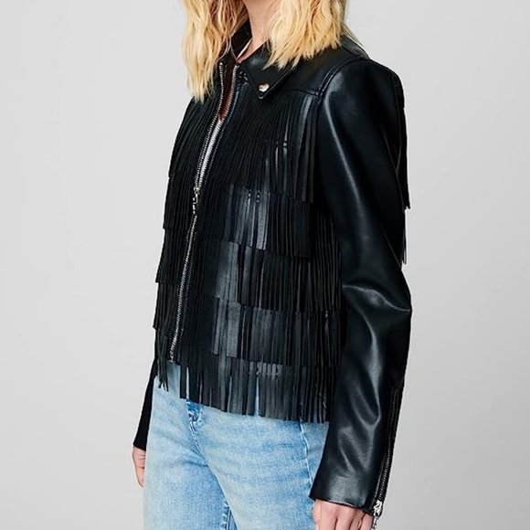 [BLANKNYC] Womens Luxury Clothing Vegan Leather Moto Jacket - Picture 3 of 6